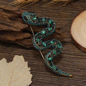 Green Rhinestone Snake Pin Broach
